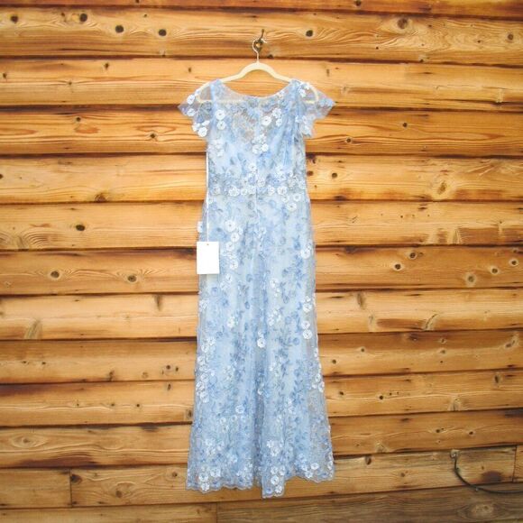 MAC DUGGAL 68192 Blue Embroidered Applique Wrap Over Flutter Sleeve Gown - Picture 11 of 14